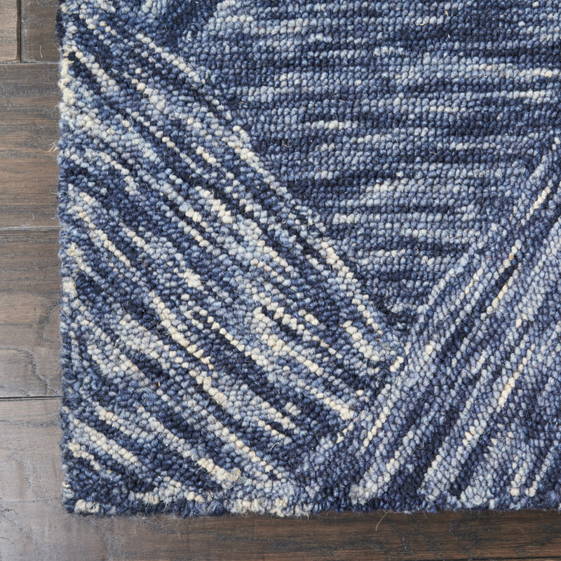 Tapis bleu denim et ivoire en laine 8 pi x 11 pi