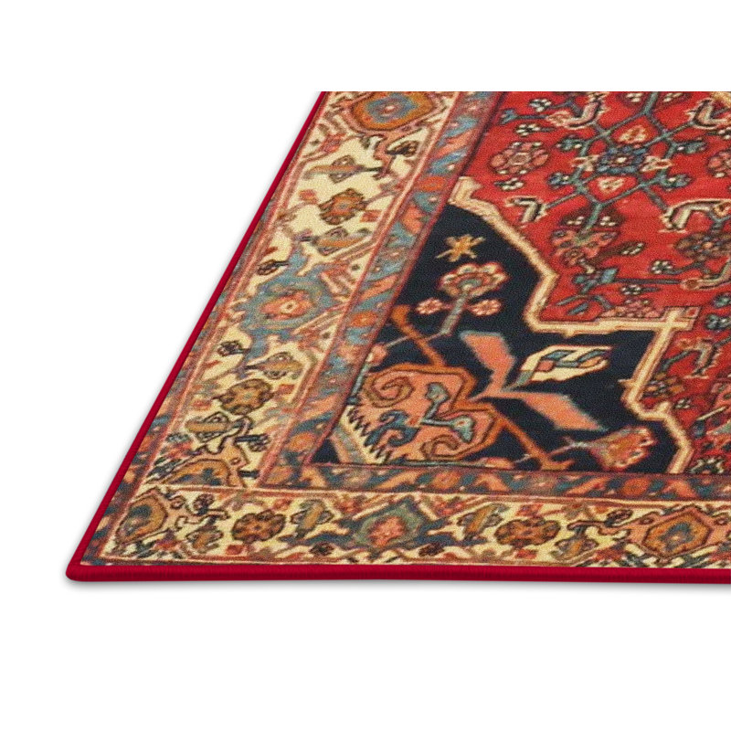 Tapis oriental rouge / bleu foncé / beige, Rectangle 7 pi x 10 pi