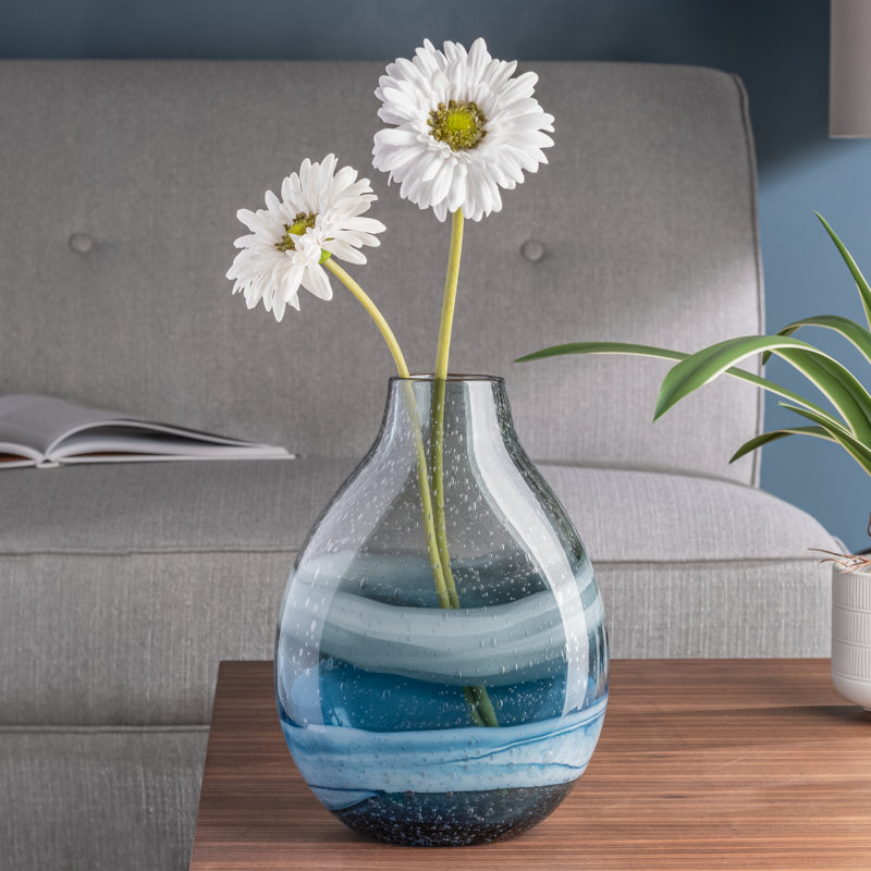 Manzer Handcrafted Glass Abstract Table Vase, 10.75" H x 4.5" W x 8" D, Blue