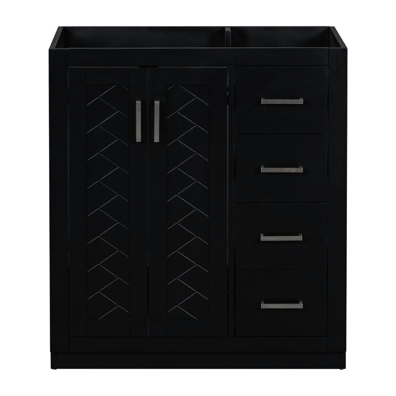 Armoire de rangement pour salle de bain en bois massif avec 3 tiroirs et 2 portes de style rétro