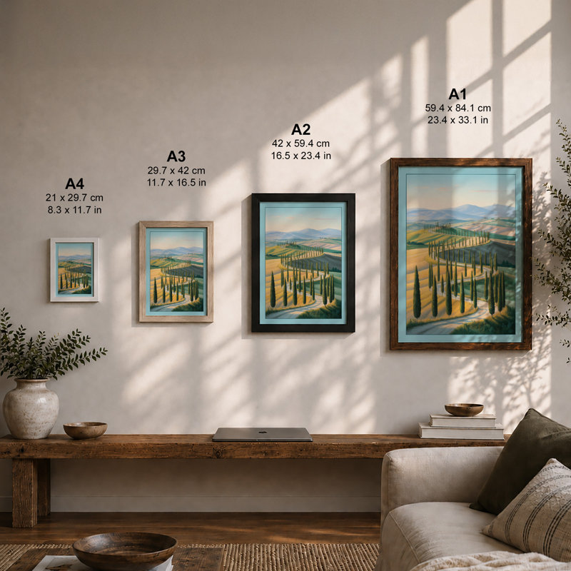Tuscan Hillside Rustic - Framed Print, A4 - 29.7 x 21.0 cm, Unframed