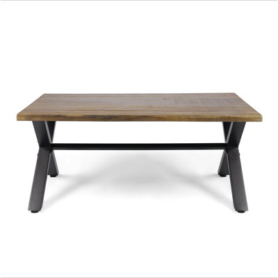 Outdoor Acacia Wood Coffee Table, Teak Finish / Rustic Metal
