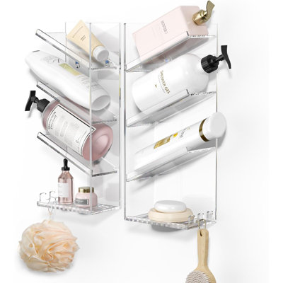 Acrylic Bathroom Organizer Caddy Shampoo Holder Combination Shelf No drilling, wall mounted with drain holes, inclined shelf, bathroom, acrylic, rustproof