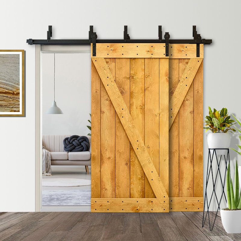 Porte de grange à panneaux et en bois avec quincaillerie d'installation, 40 po x 84 po, Érable colonial