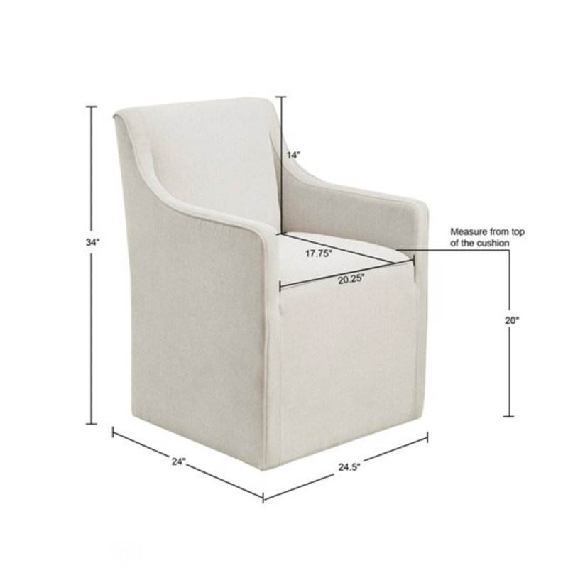 Vanderhoof Wide Armchair with Casters, Cream Polyester