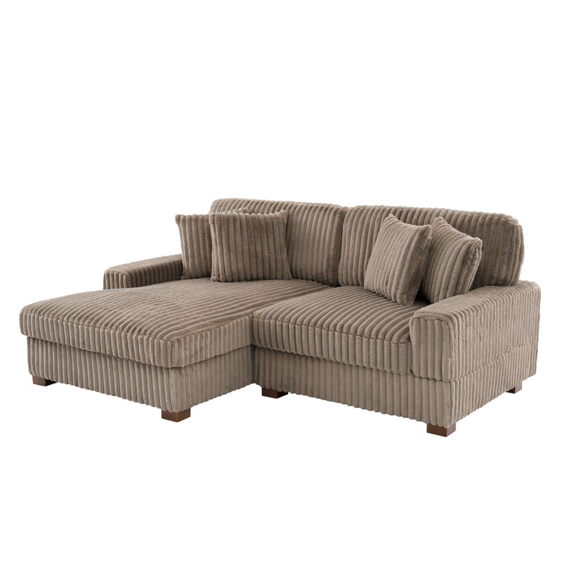 2 Seater Sectional, Light Brown Polyester/Foam Padding
