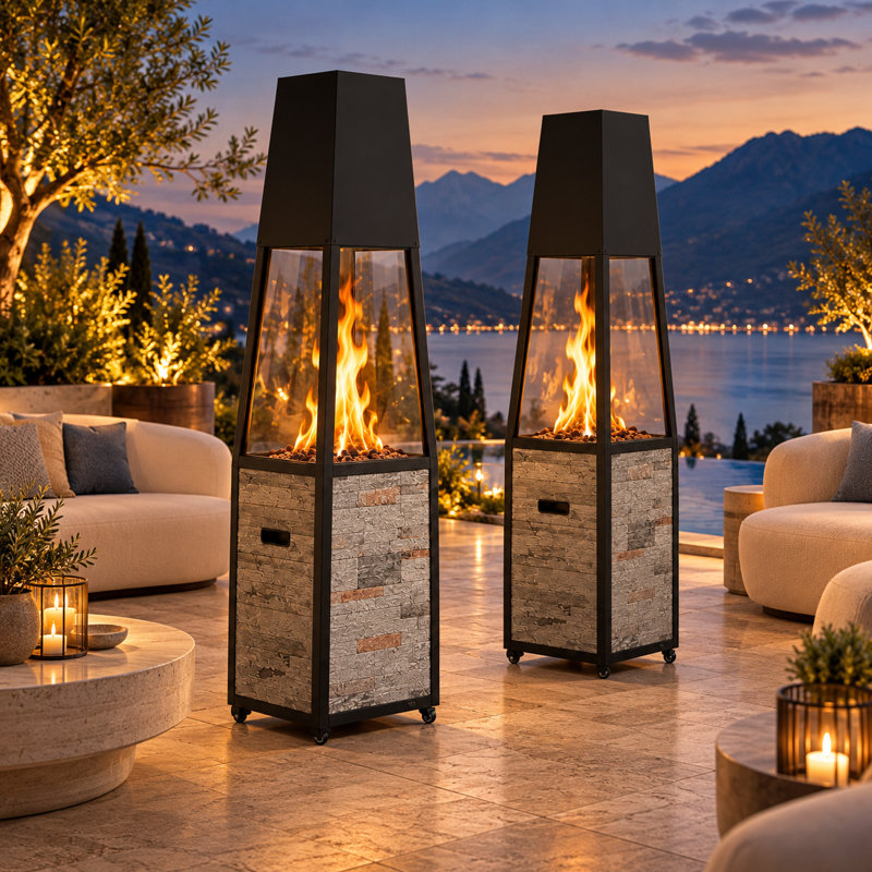 Foyer d'extérieur 40 000 BTU avec chambre à flamme en verre (ensemble de 2)