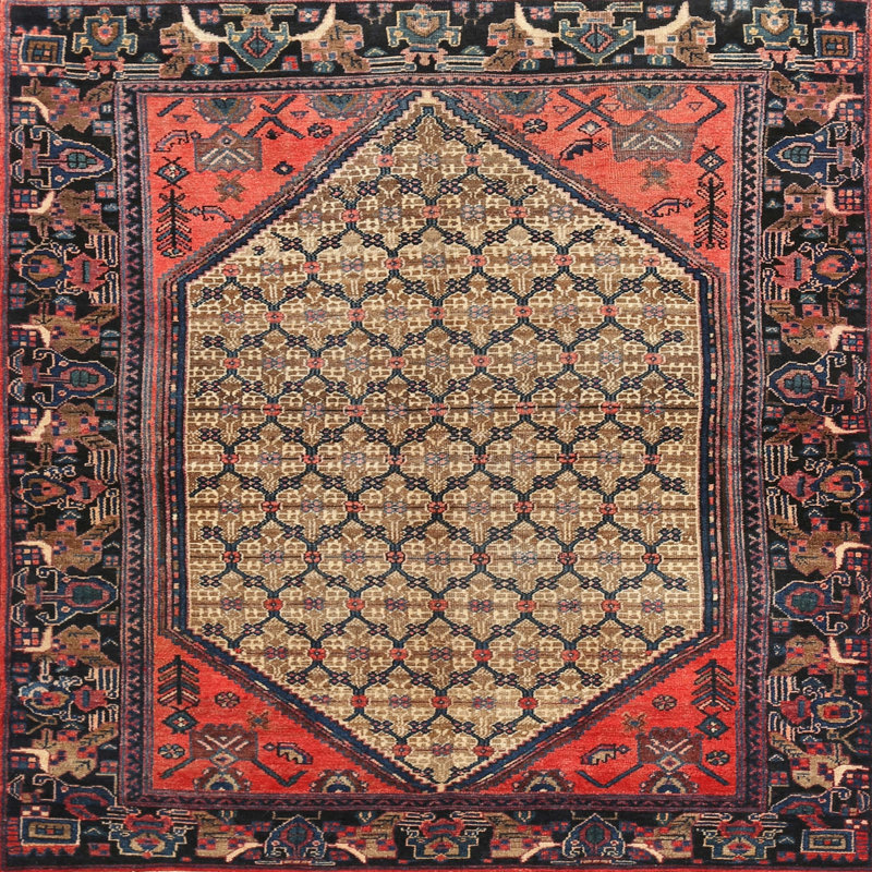 Tapis traditionnel rouge / beige Lipps, Carré 5 pi