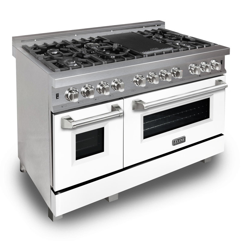 ZLINE 48" Legacy Dual Fuel Range in DuraSnow® Steel w/ White Matte Doors & Griddle