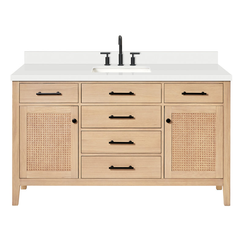 ARIEL Camila 61 Single Sink Bathroom Vanity with Pure White Quartz Top, Rectangular, 61"