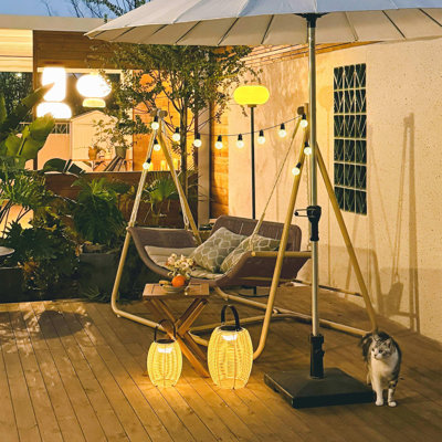 2 Seat Cloud Swing Chair with 12 LED String Lights and Cushion and Pillows Included, Grey