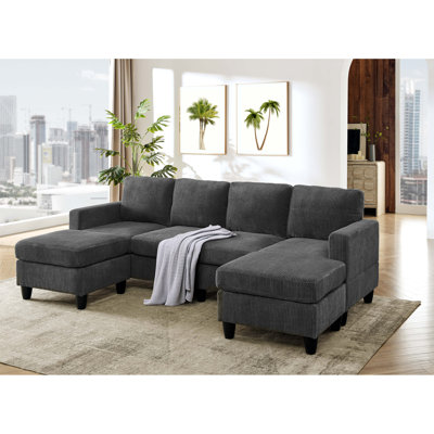 Savannah Modular Corduroy Sectional Sofa with Ottoman