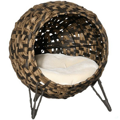 Elevated Hand-Woven Braided Banana Leaf Kitten House Condo With Cushion,Weaved Cat Bed