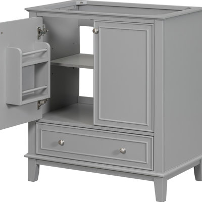 30" Bathroom Vanity Base, Grey, Solid Wood & Construction, Multi-Functional With Drawer And Adjustable Shelf, Doors, Assembly Required Grey Color, Shelf Drawer,