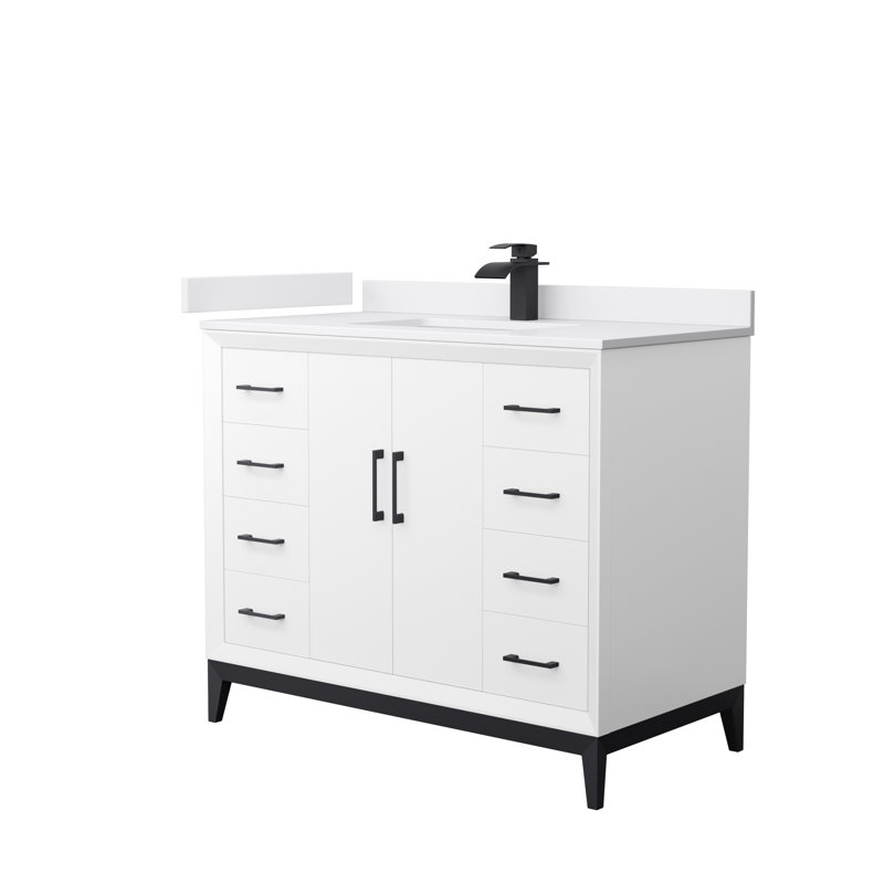 Amici Single Bathroom Vanity Set, Cultured Marble (White), Satin Bronze, 42"