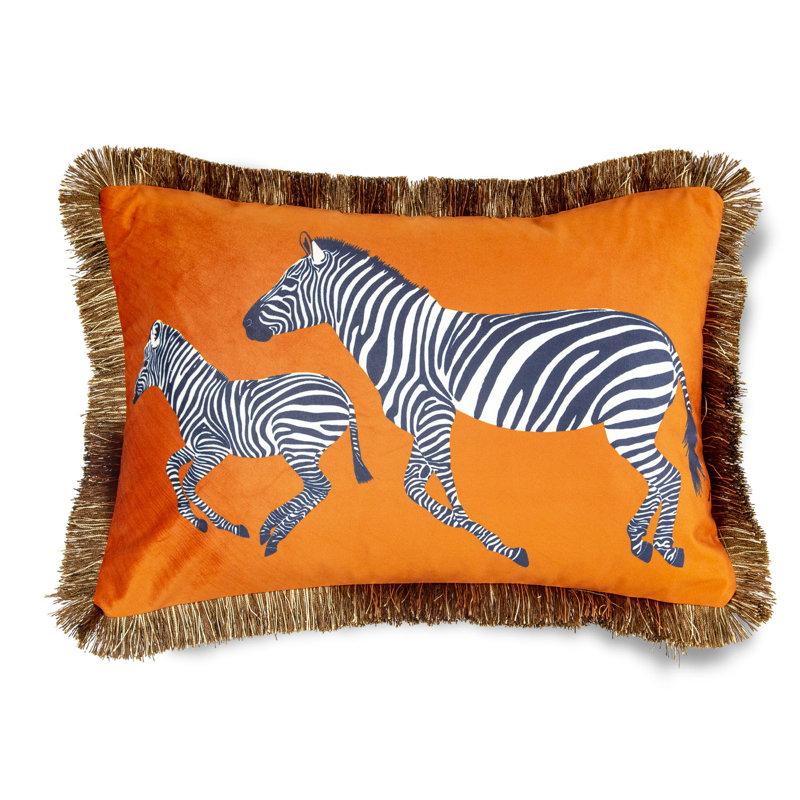 Housse de coussin en velours zébré Lumbar, Orange