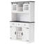 Armoire-bar 71 pouces avec rangement interne, huche, porte coulissante, prise de courant, panneau perforé, support à vin et à verres, 3 tiroirs, bar à café rustique, chêne blanc