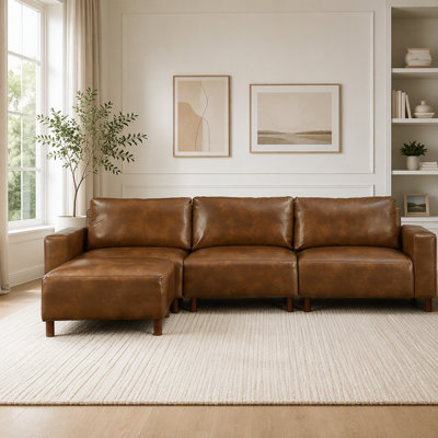 Modern Luxury Sectional Sofa Couch Quality Upholstery Breathable PU Leather Couch L Shape Sofa with Convertible Ottoman Chaise