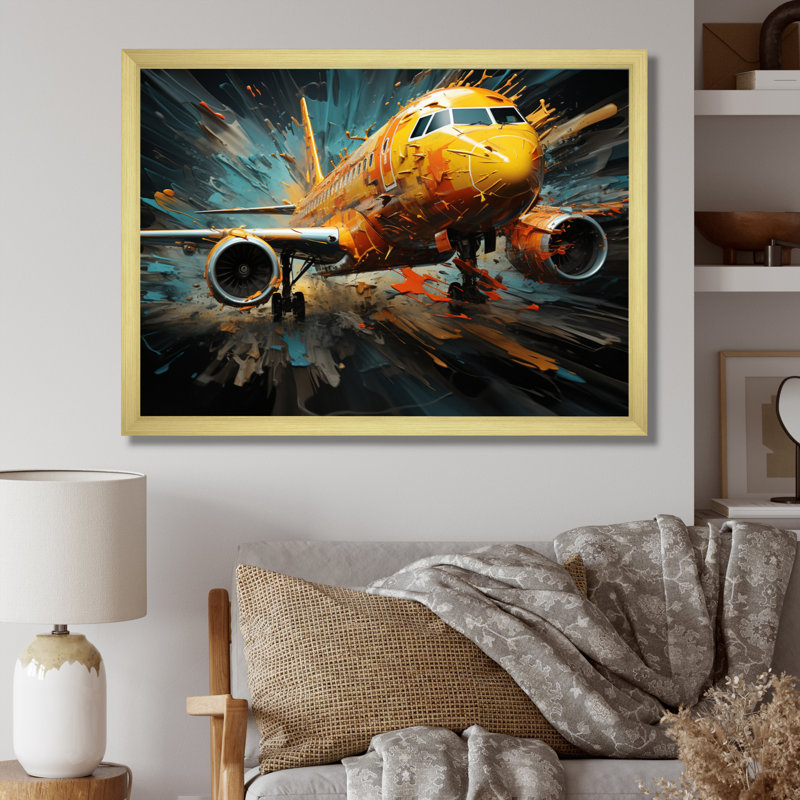 Plane Abstracted Velocity - Transportation Wall Decor, H 12 po x l 20 po x P 1 po, Cadre doré à une seule photo