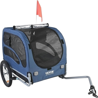 Dog Bike Trailer, Supports up to 100 lbs, Easy Folding Frame, Universal Bicycle Coupler, Reflectors, Flag, Collapsible for Storage, Blue/Black