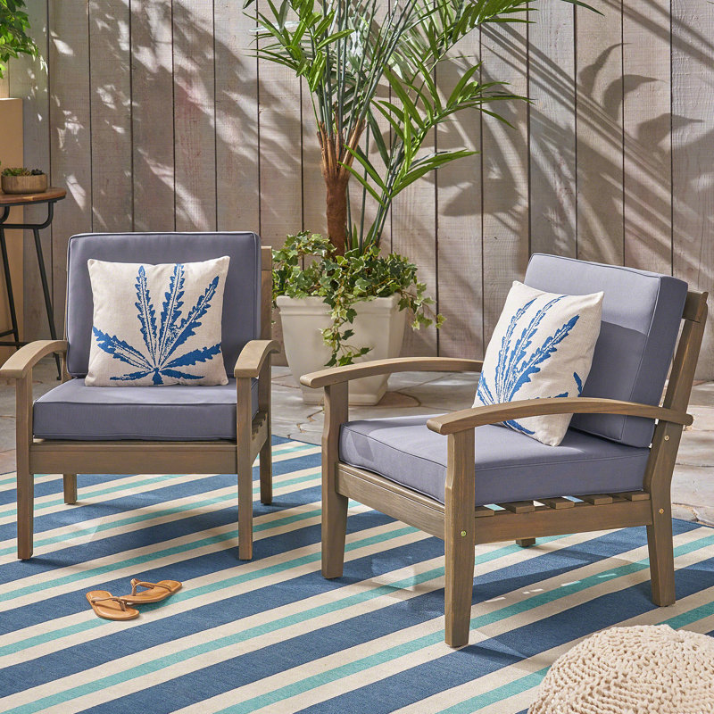 Chaises de patio à cadre en bois, Coussin gris / cadre gris foncé