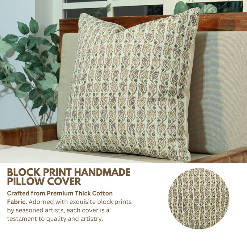 Housse de coussin en coton Floral, H 14 po x l 14 po, Carré