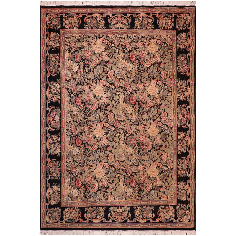 Hand-Knotted Black Wool Rectangular 8' x 10' Rug