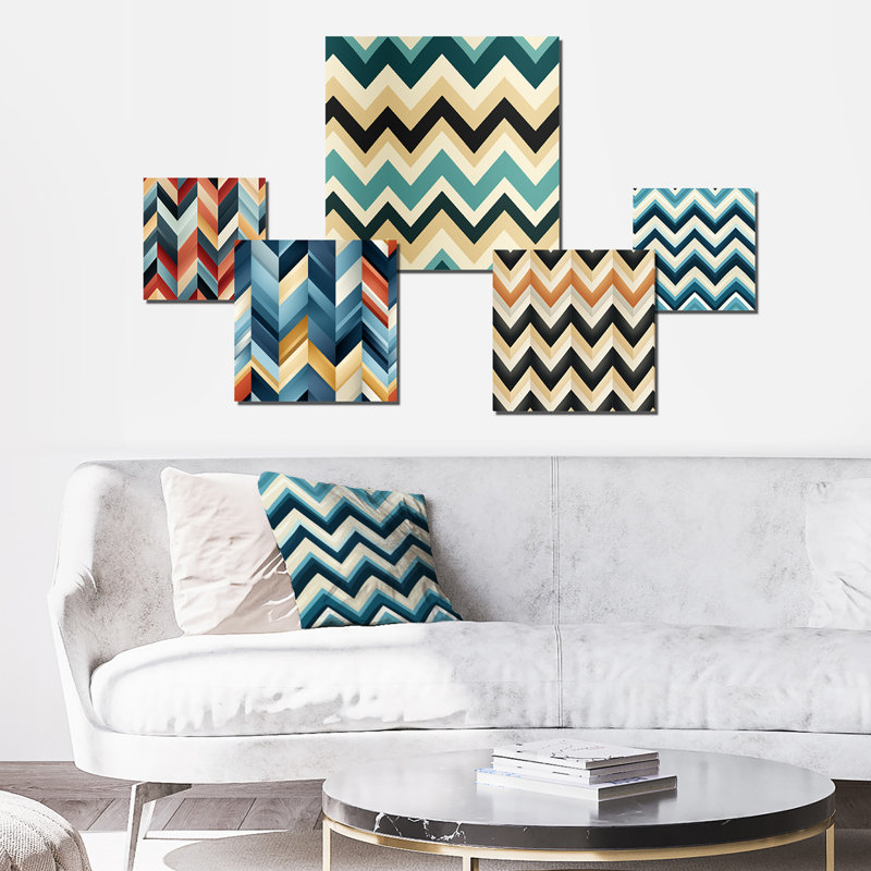 Chevron géométrique Corrissa - ensemble d'art mural géométrique de 5