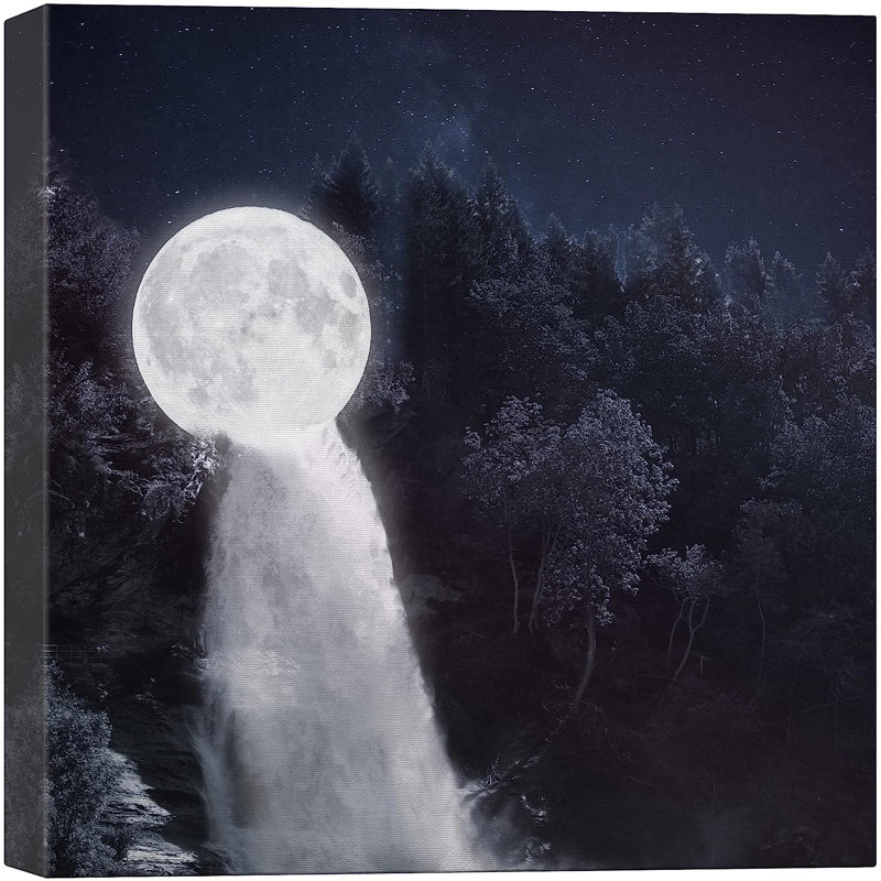 «Fantasy Moonlight Mountain Range Forest Waterfall», reproduction sur toile, H 24 po x l 24 po x P 1,5 po