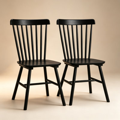 17"Wide Mid-Century Solid Wood Windsor Dining Chairs, Zero-Benzene Water-Based Paint Farmhouse Side Chairs with Spindle Back for Dining Room Kitchen & More