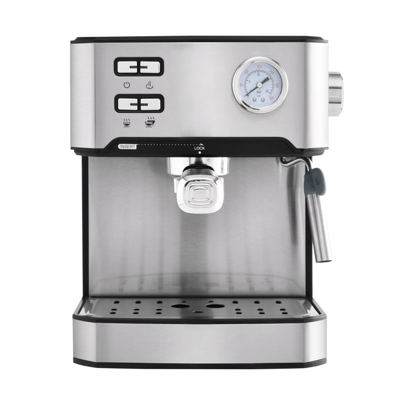 Machine à expresso professionnelle à 20 bars avec mousseur à lait, indicateur de pression et réservoir d'eau amovible - Machine à espresso, cappuccino, latte et macchiato - Simple et double, compatible avec dosette