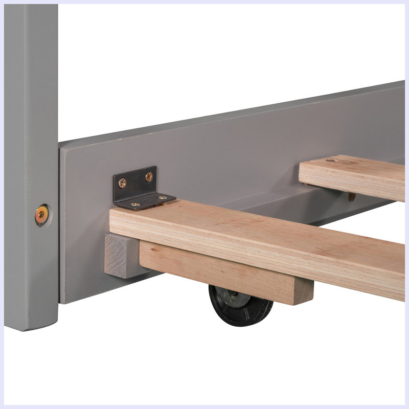 L-shaped Platform Bed with Trundle and Drawers Linked with built-in Desk, Gray