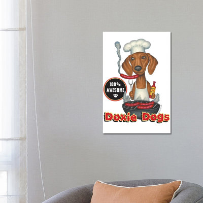 Dachshund Grilling Hotdogs by Danny Gordon - Wrapped Canvas Rectangle Print