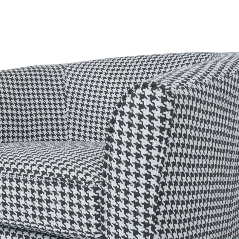 Aajaylah Upholstered Swivel Barrel Chair, White/Black Houndstooth Fabric