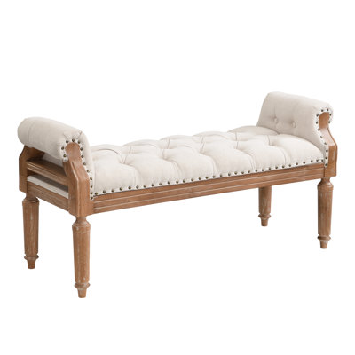 Harrington Mid-Century Solid Wood Upholstered Bench with Button Tufting and Nailhead Trim