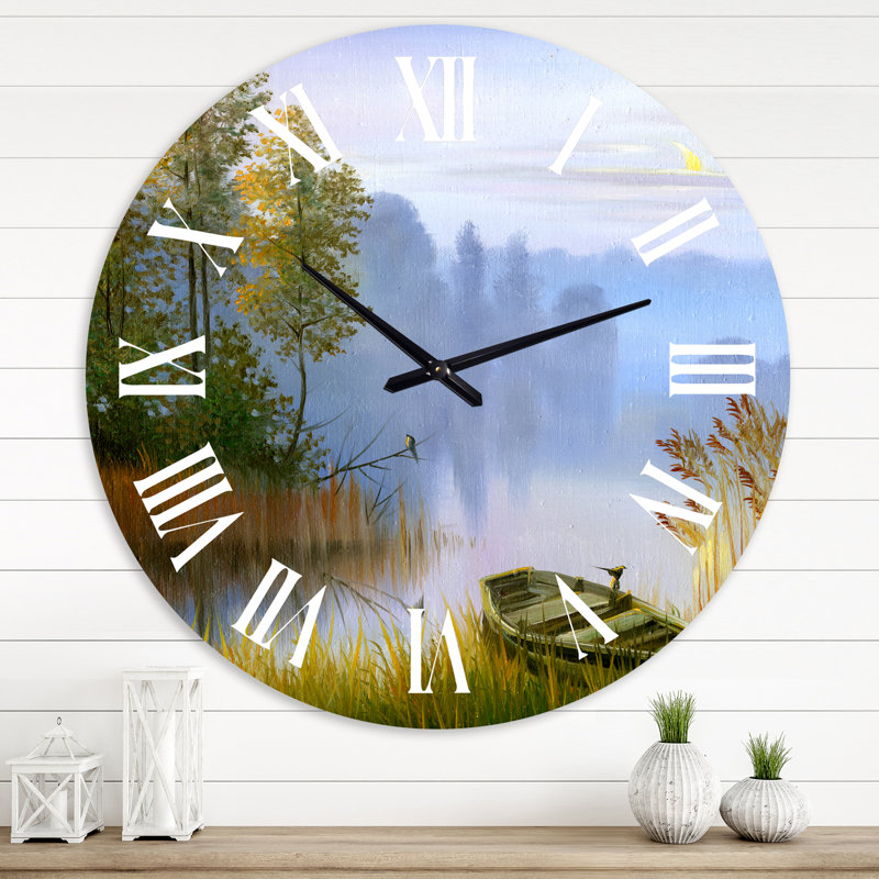 Le bateau sur la berge du lac - Horloge murale traditionnelle, Moyenne