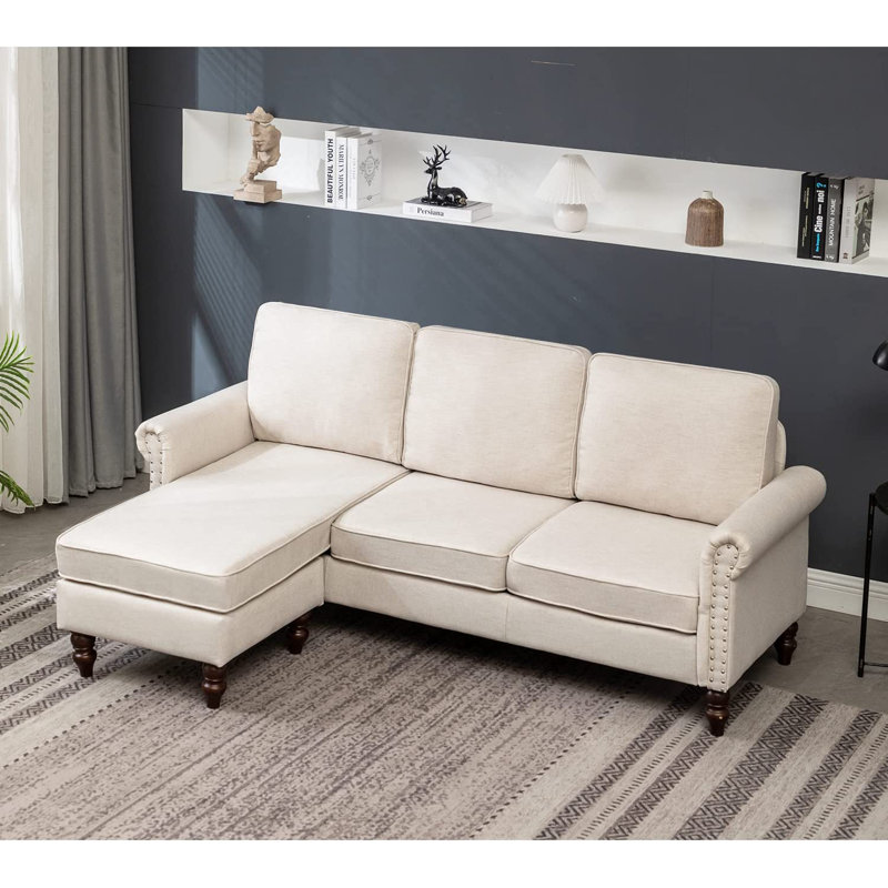 Canapé et méridienne réversible en coton avec repose-pieds de 78 po de largeur Charlton Home®, Coton beige