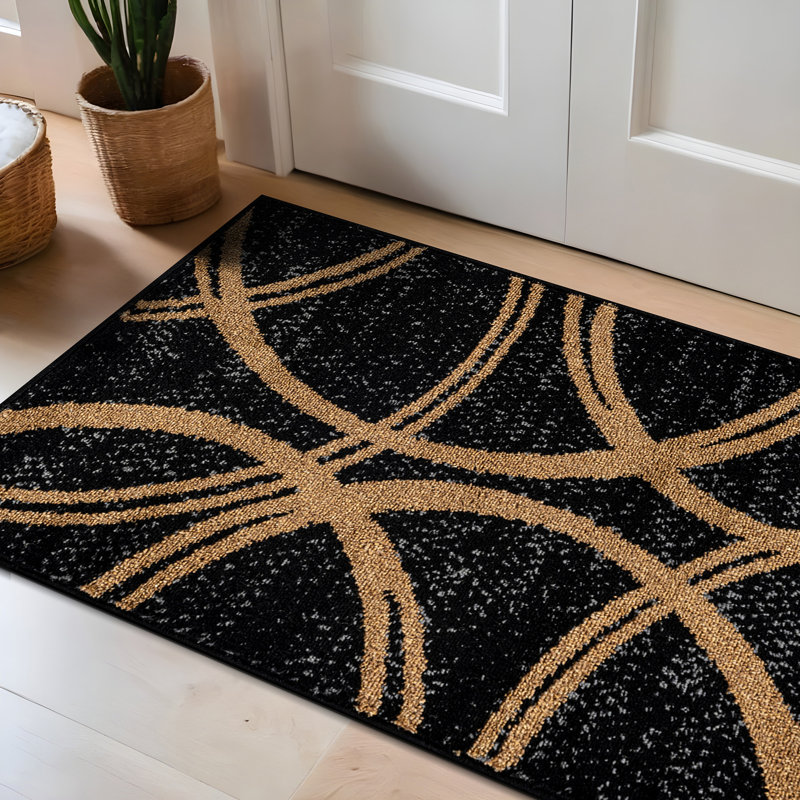 Arnaldur Geometric Black/Gray/White Area Rug, Rectangle 2' x 3', Camel