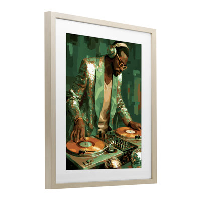 Green Disco DJ Music Framed Print Under Glass, design by Franklyn Gregory
