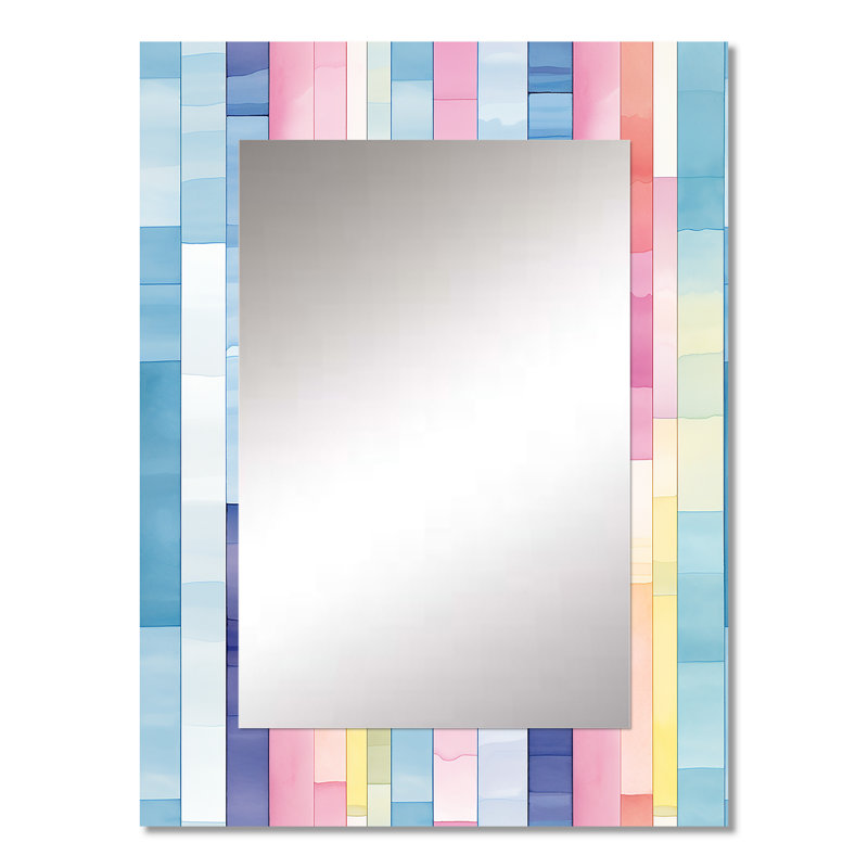Chandabai Watercolor Dreams Pink  Striped Pattern - striped  Large Mirror, Striped, Abstract Unique Wall Mirror Decor, Printed Metal Art