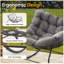 Chaise berçante avec repose-pieds, repose-pieds et coussins en osier gris foncé-129339059