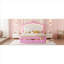 Lit plateforme tapissier en similicuir, lit double de style princesse avec lumières DEL intégrées et tiroirs de rangement, rose et blanc doux