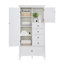 Armoire de rangement haute et large avec portes pour salle de bain / bureau / salon / intérieur, quatre tiroirs de différentes tailles, tablettes réglables, blanc