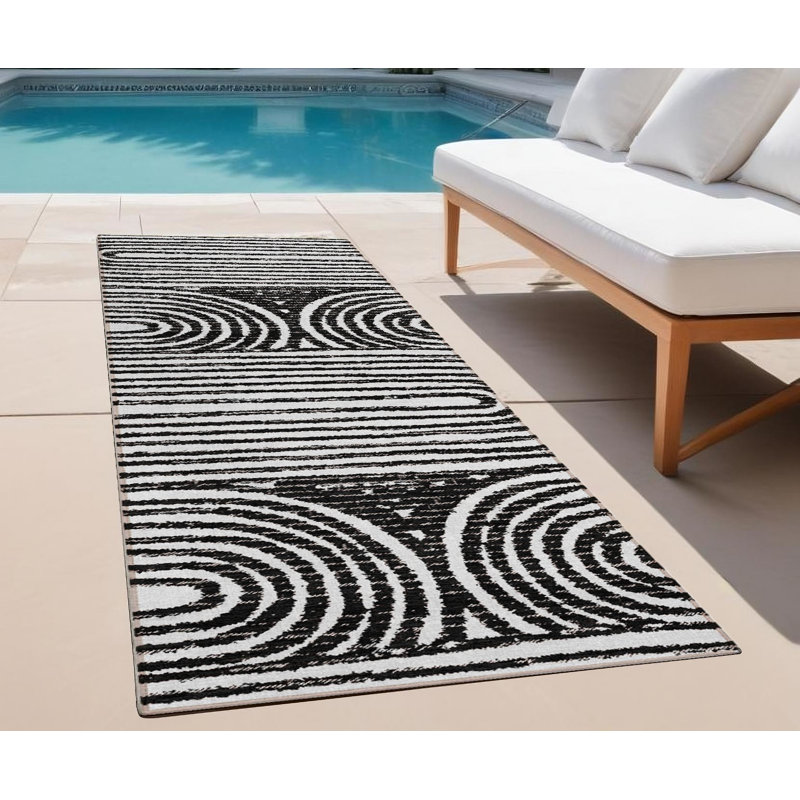 Tapis de couloir d'extérieur 8 pi noir et blanc