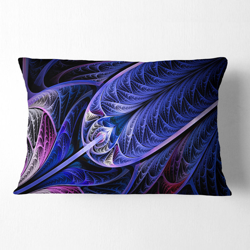 Coussin lombaire en verre coloré abstrait fractal, Bleu / noir