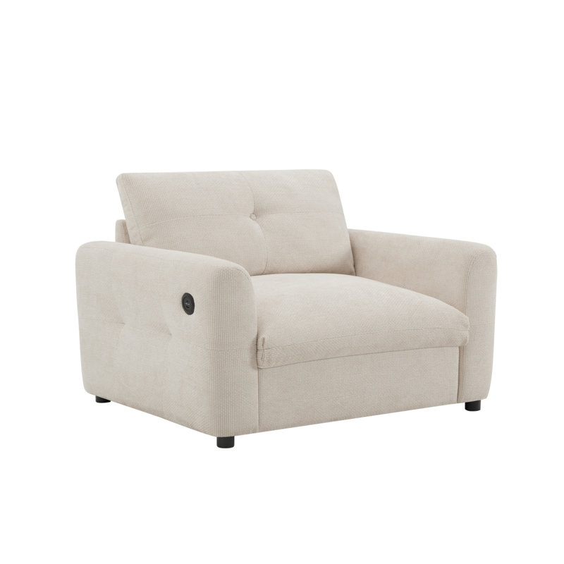 Canapé simple avec chargeur double et siège à accoudoirs larges avec capitonnage brossé, Beige