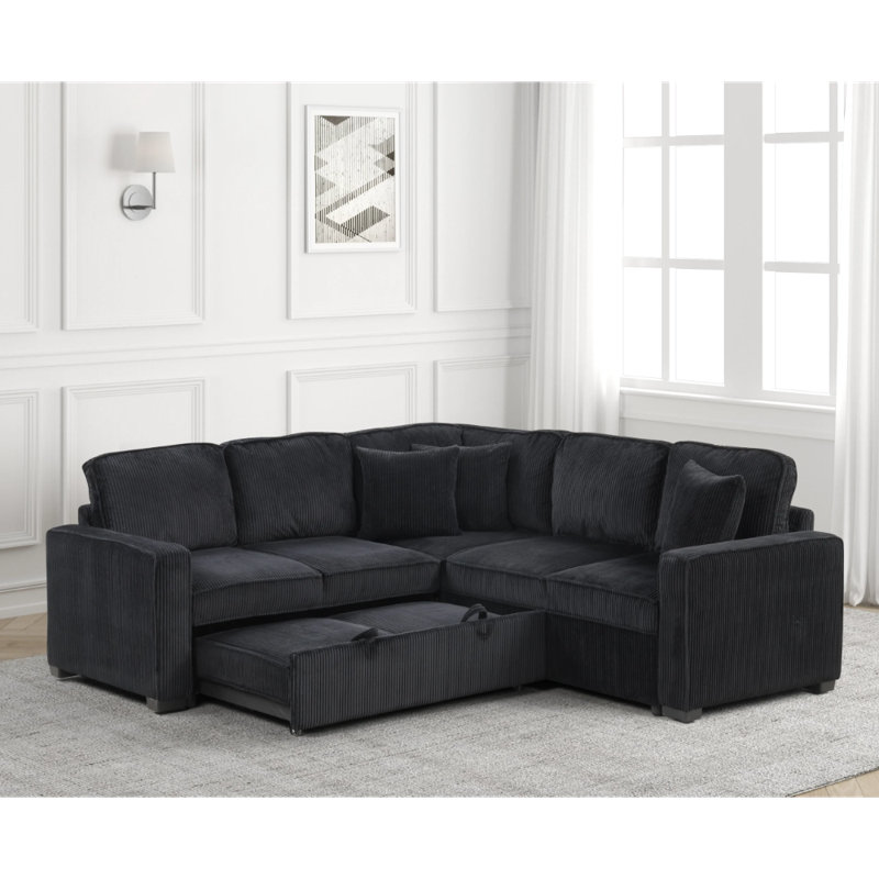Ariel Sectional With Pull-Out Bed, Black Fabric