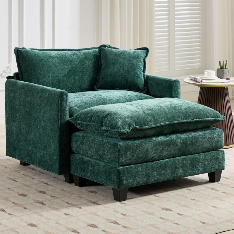 Fauteuil d'appoint surdimensionné en chenille de nuage avec repose-pieds Schmucker, Vert