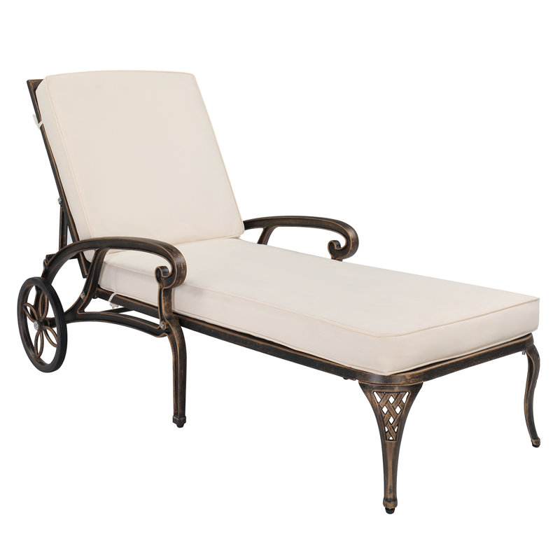 Cast Aluminum Outdoor Chaise Lounge Chair With Wheels And Cushion