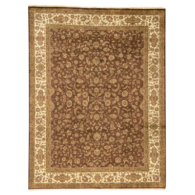 Hand Knotted Wool Oriental Area Rug in Brown And Beige
